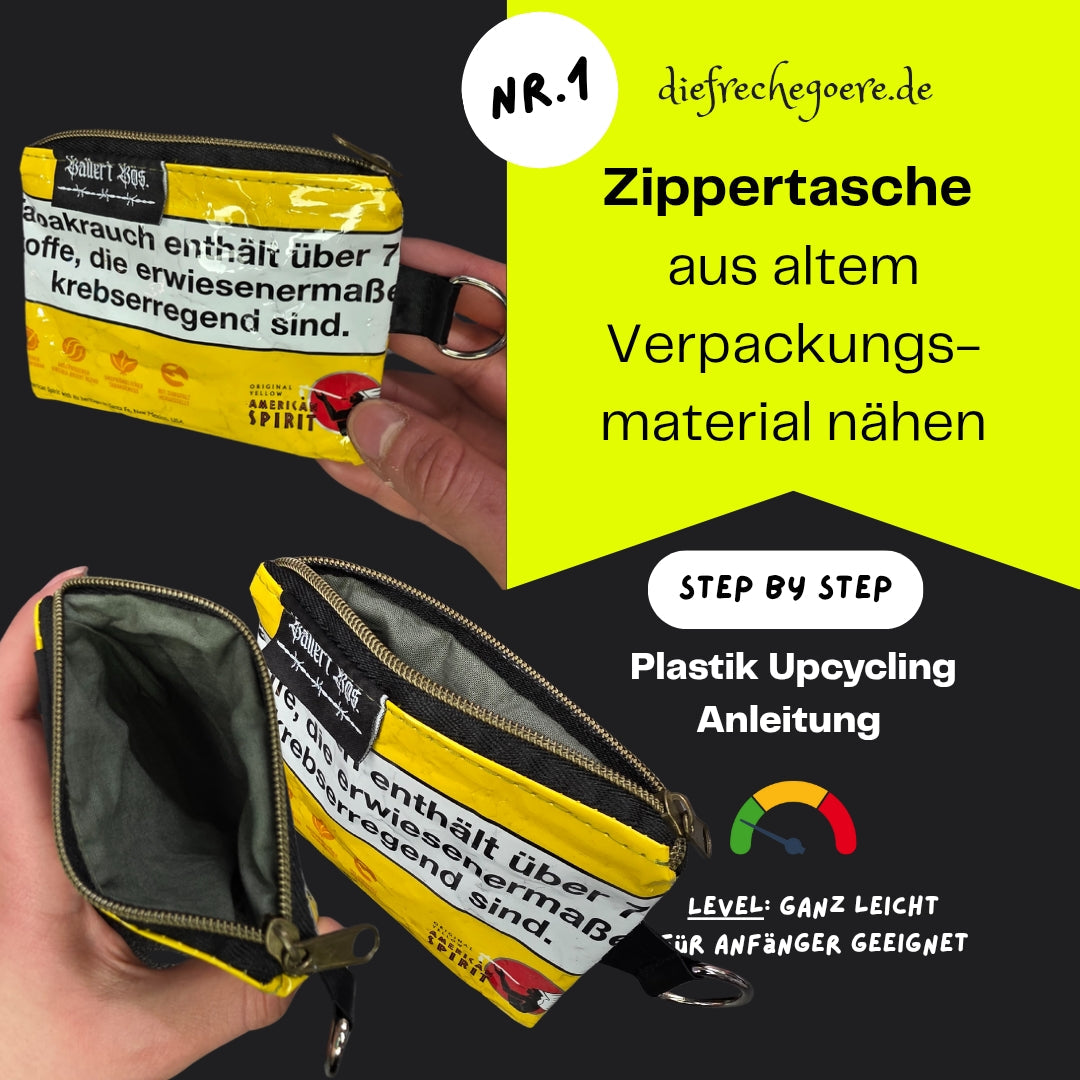 DIY Zippertasche aus Verpackungsmaterial nähen – Upcycling Anleitung