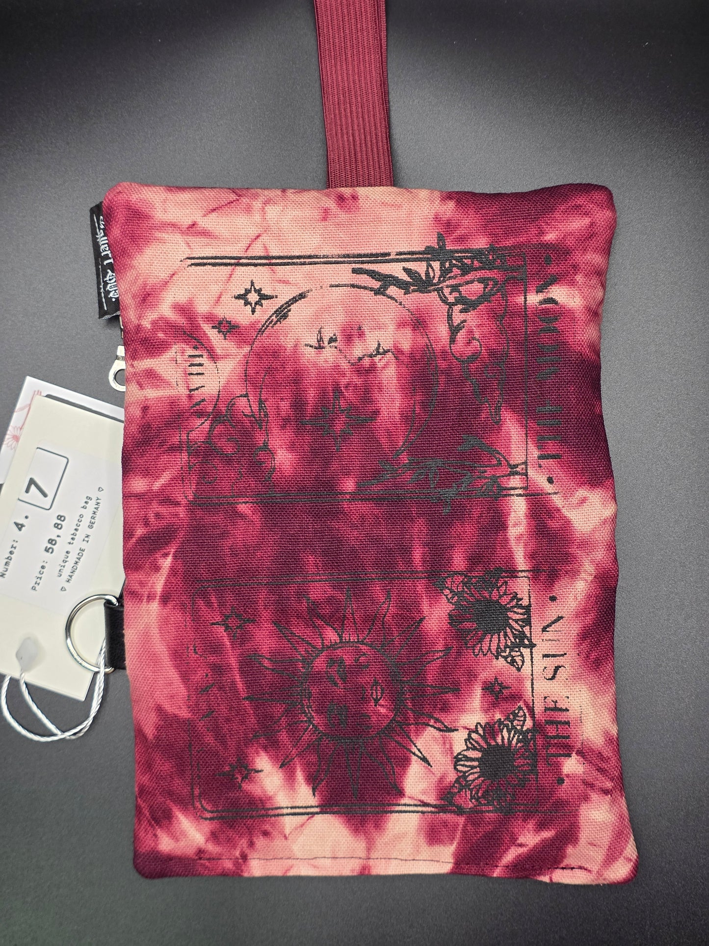 4.7 Tabacco pouch, Sun&Moon Tarot, burgundy batik (B - Ware*) - DIE FRECHE GÖRE