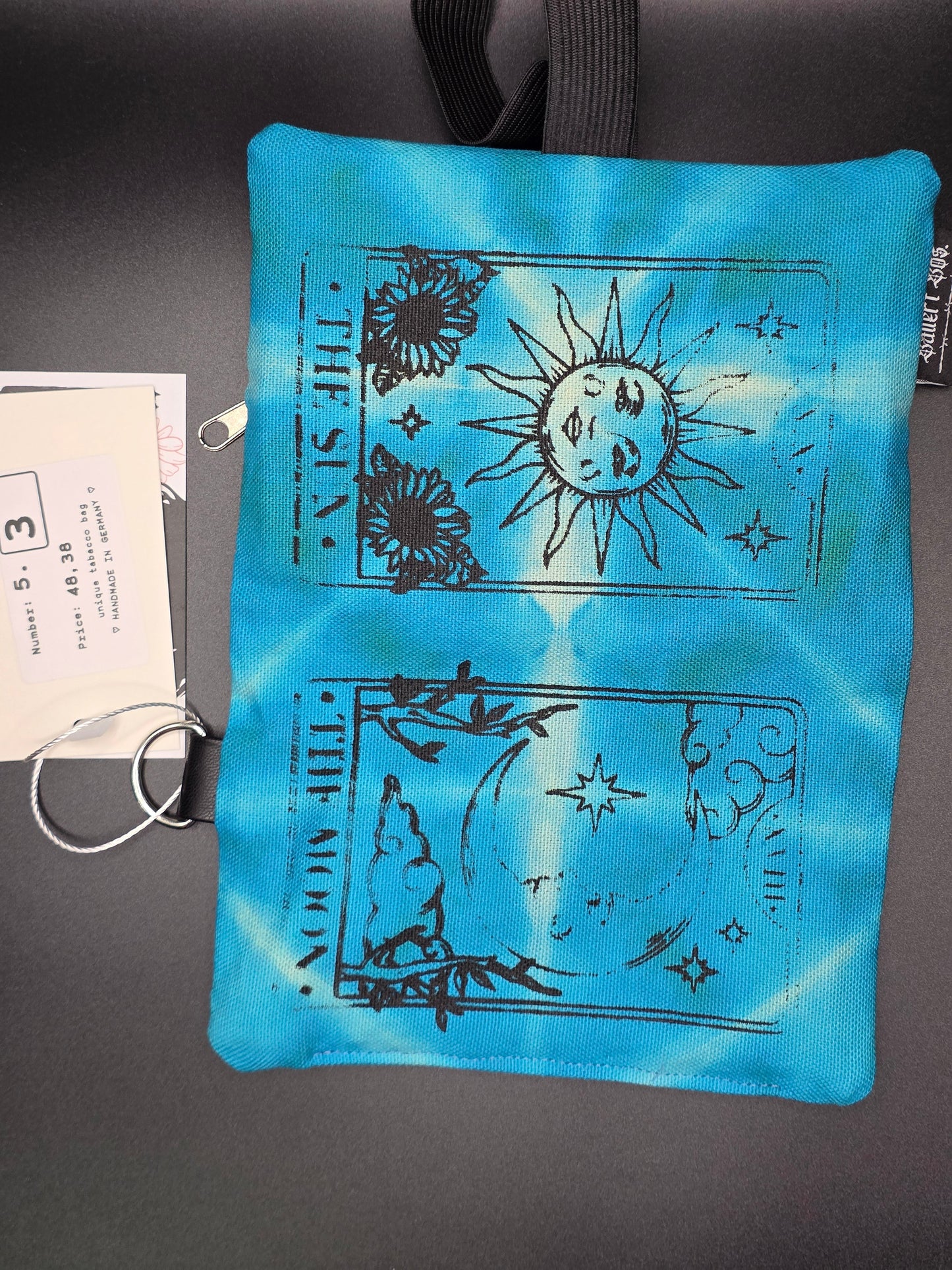 5.3 Tabacco pouch, Sun&Moon Tarot, ocean blue batik - DIE FRECHE GÖRE