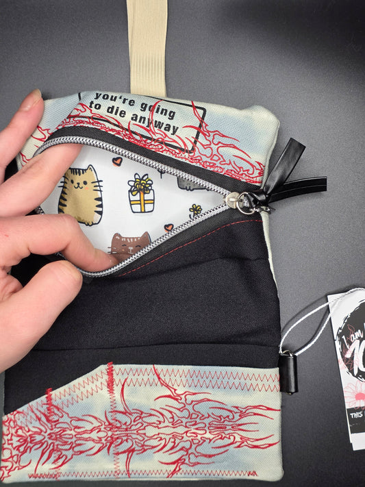 6.10 Tabacco pouch, red tribals, smokey blue batik - DIE FRECHE GÖRE