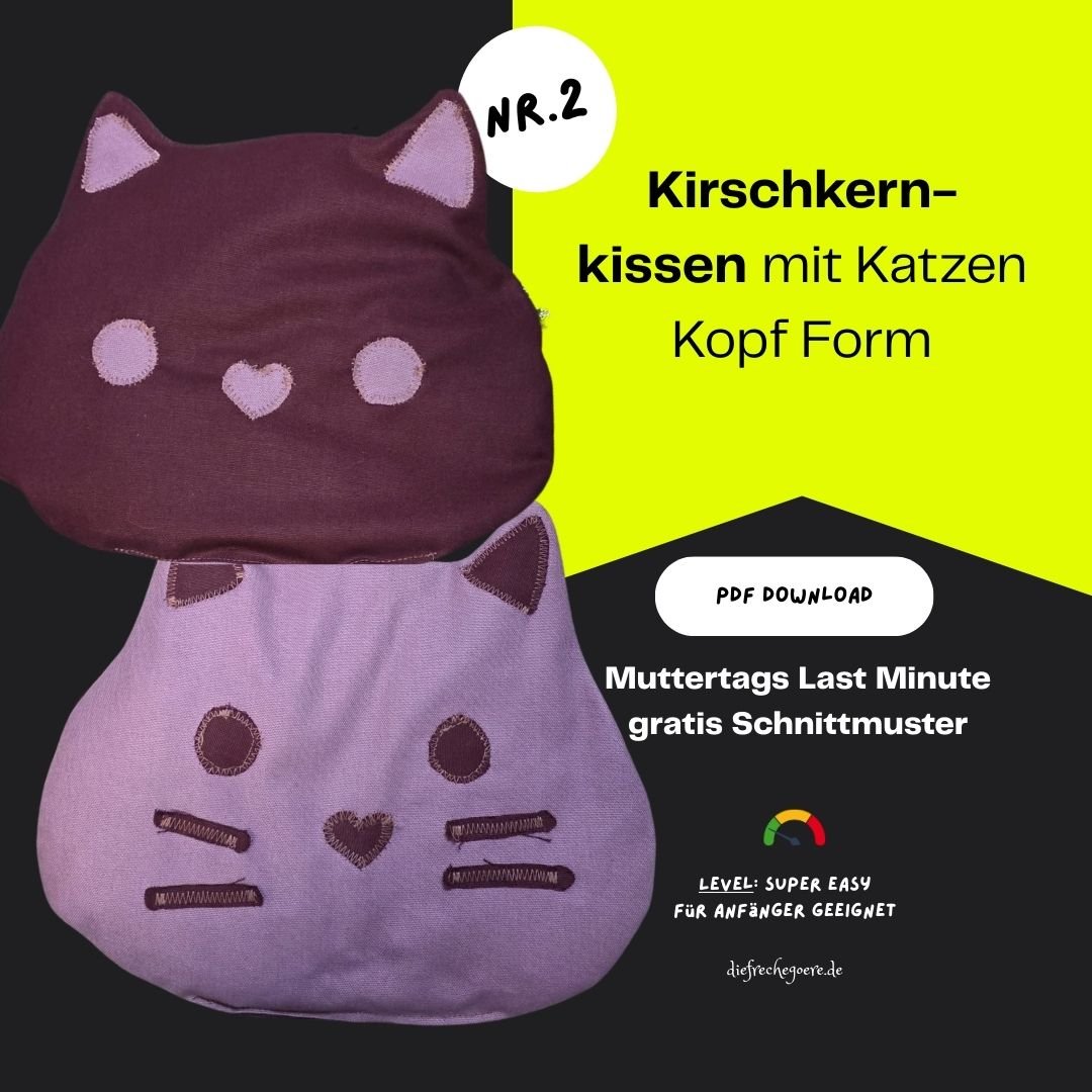 Kirschkernkissen Katzenkopf - Muttertags DIY Schnittmuster & Nähanleitung (easy, gratis) - DIE FRECHE GÖRE