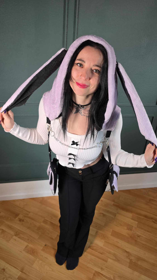 AB1.3 Pierced Bunny Holster Bag, lilac/black reversible Hood