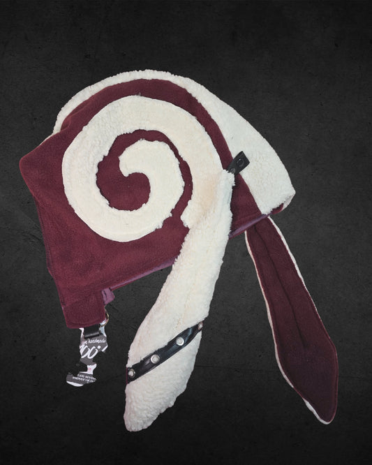 2.1 Bunny Hood, red fleece, white teddy spiral, puffy ears