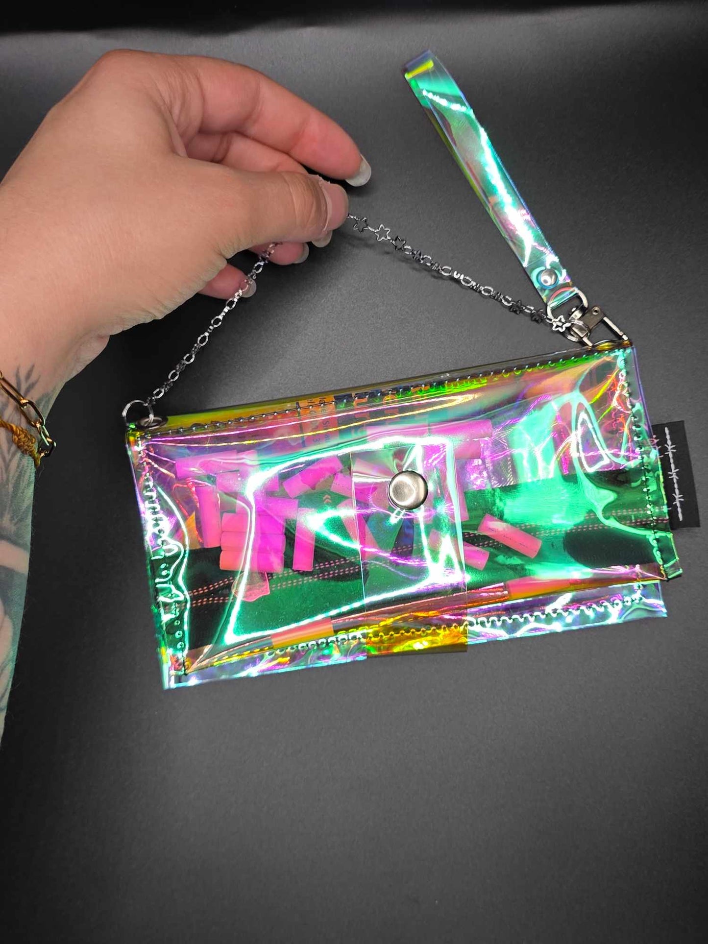 Vinyl Tabaktasche, Transparent, regenbogen-rosa