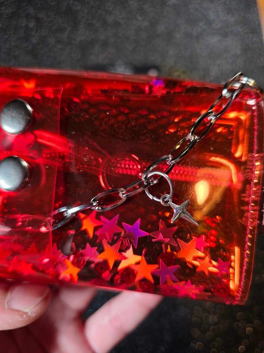 ☆ Shaker+Charms Jelly Tabakbeutel, Transparent, Rot Sterne