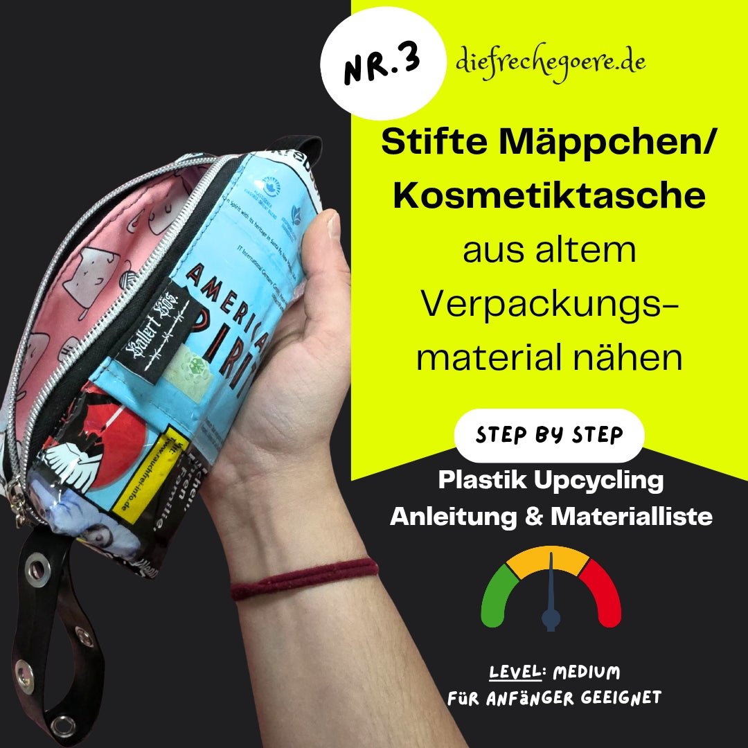DIY Mäppchen nähen Anleitung: Upcycling Stifte-/Kosmetik-Tasche - DIE FRECHE GÖRE