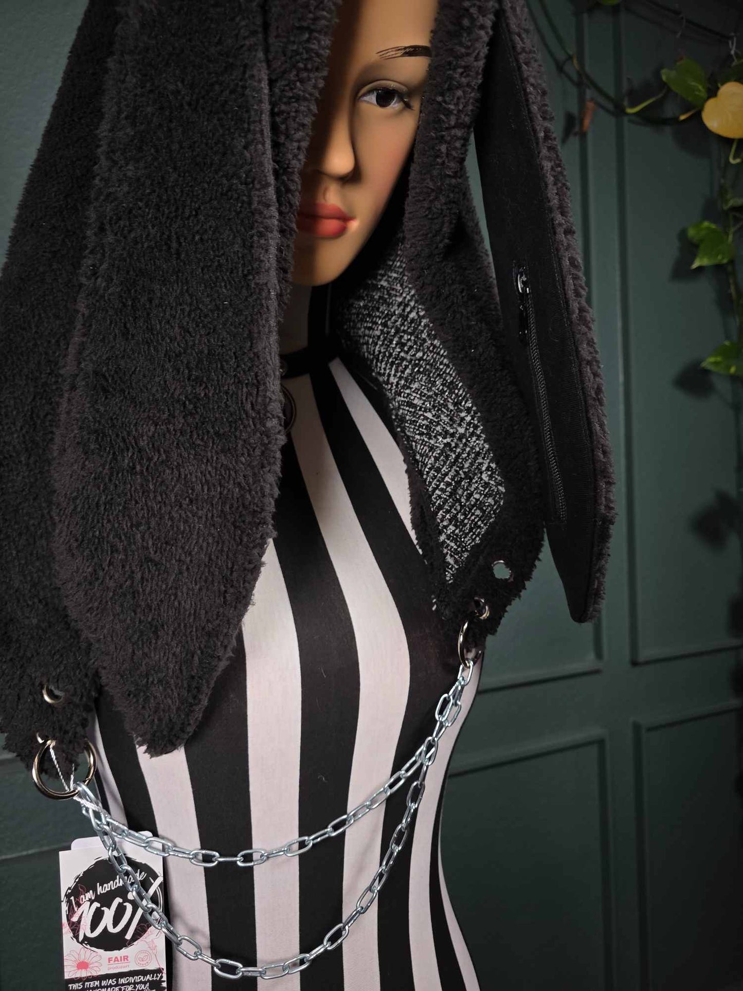 1.1 Bunny hood, hidden ear pockets, black