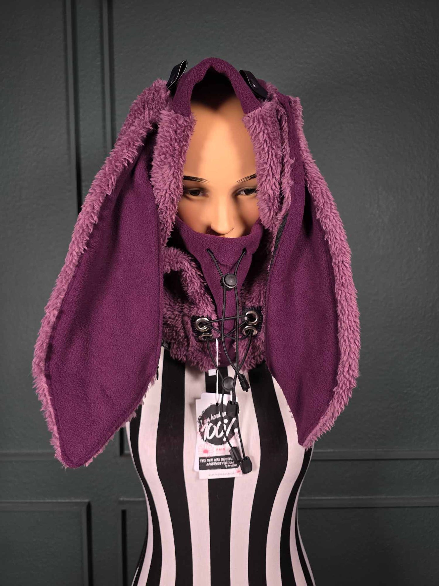1.2 Bunny Balaclava, hidden ear pockets, mauve