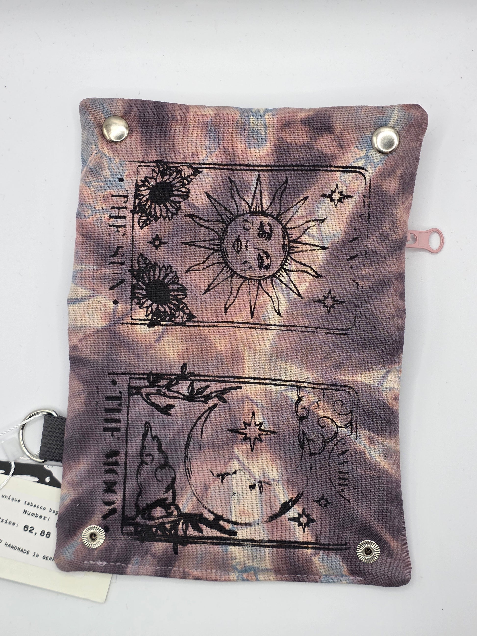 3.11 Tabacco pouch, Sun&Moon Tarot, gray batik - DIE FRECHE GÖRE