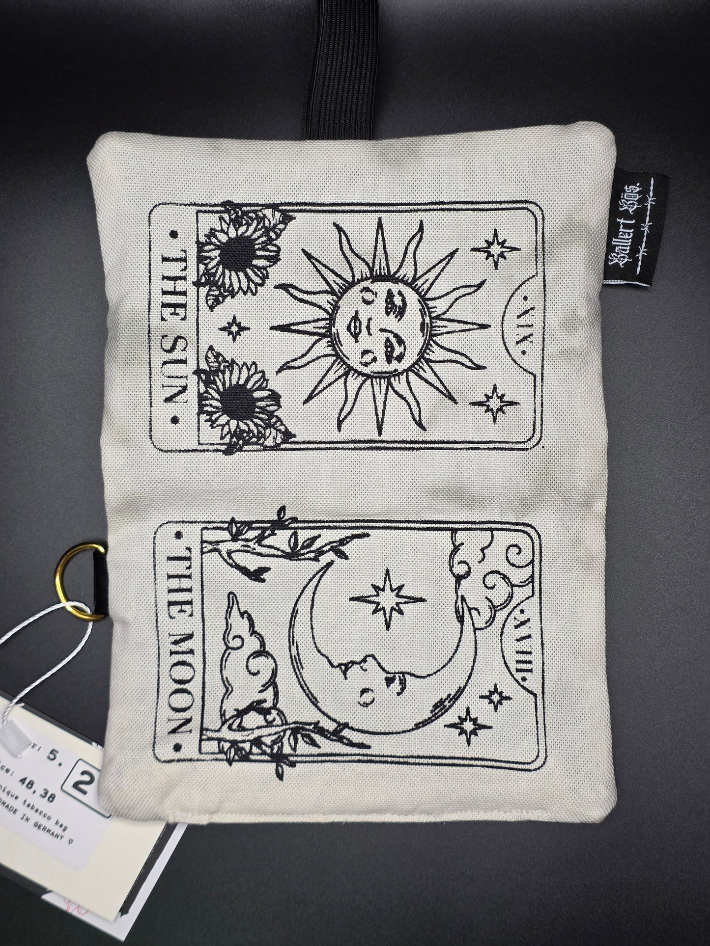 5.2 Tabacco pouch, Sun&Moon Tarot, smokey gray batik - DIE FRECHE GÖRE