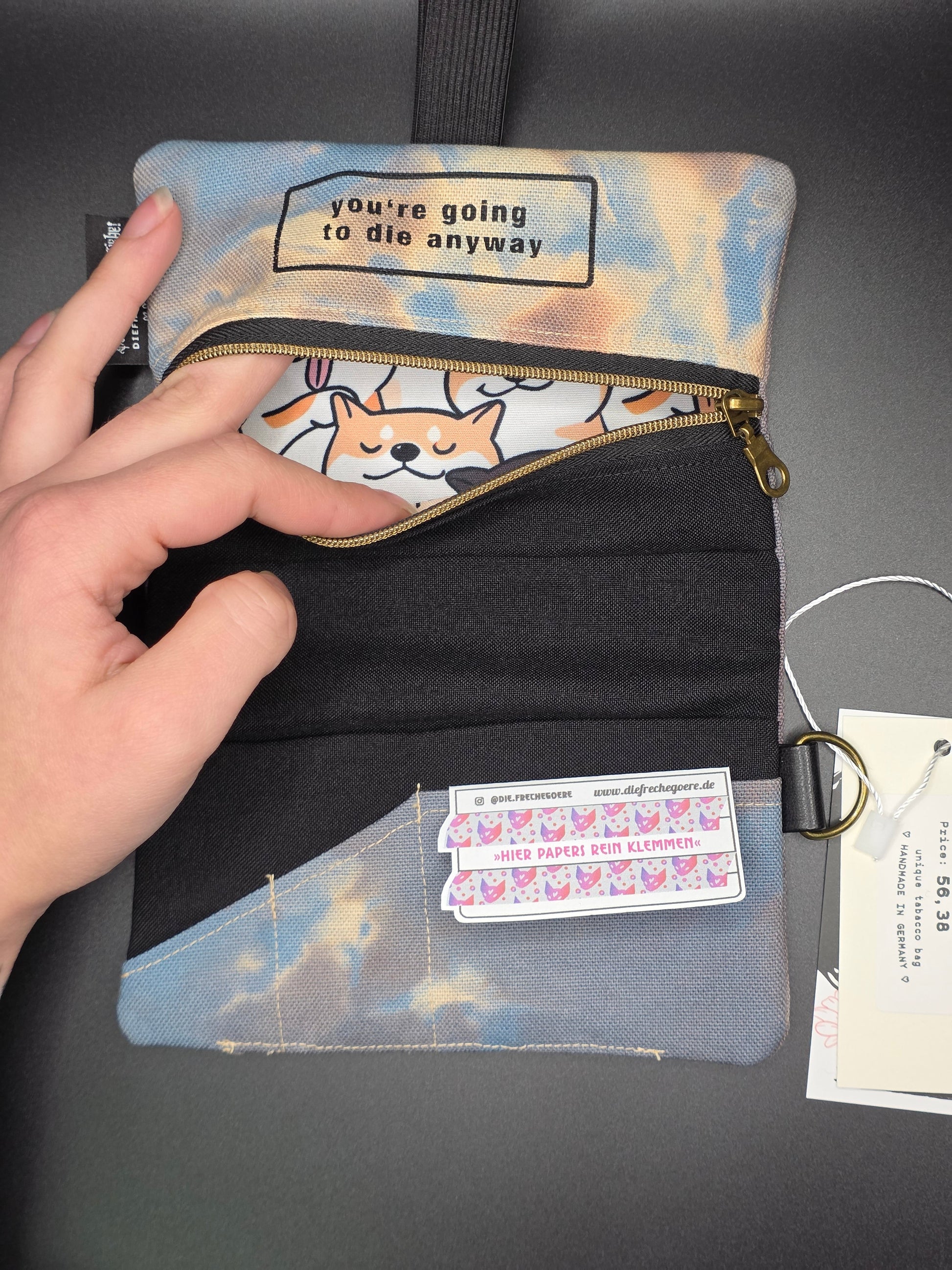 5.7 Tabacco pouch, Tribals, gray batik - DIE FRECHE GÖRE