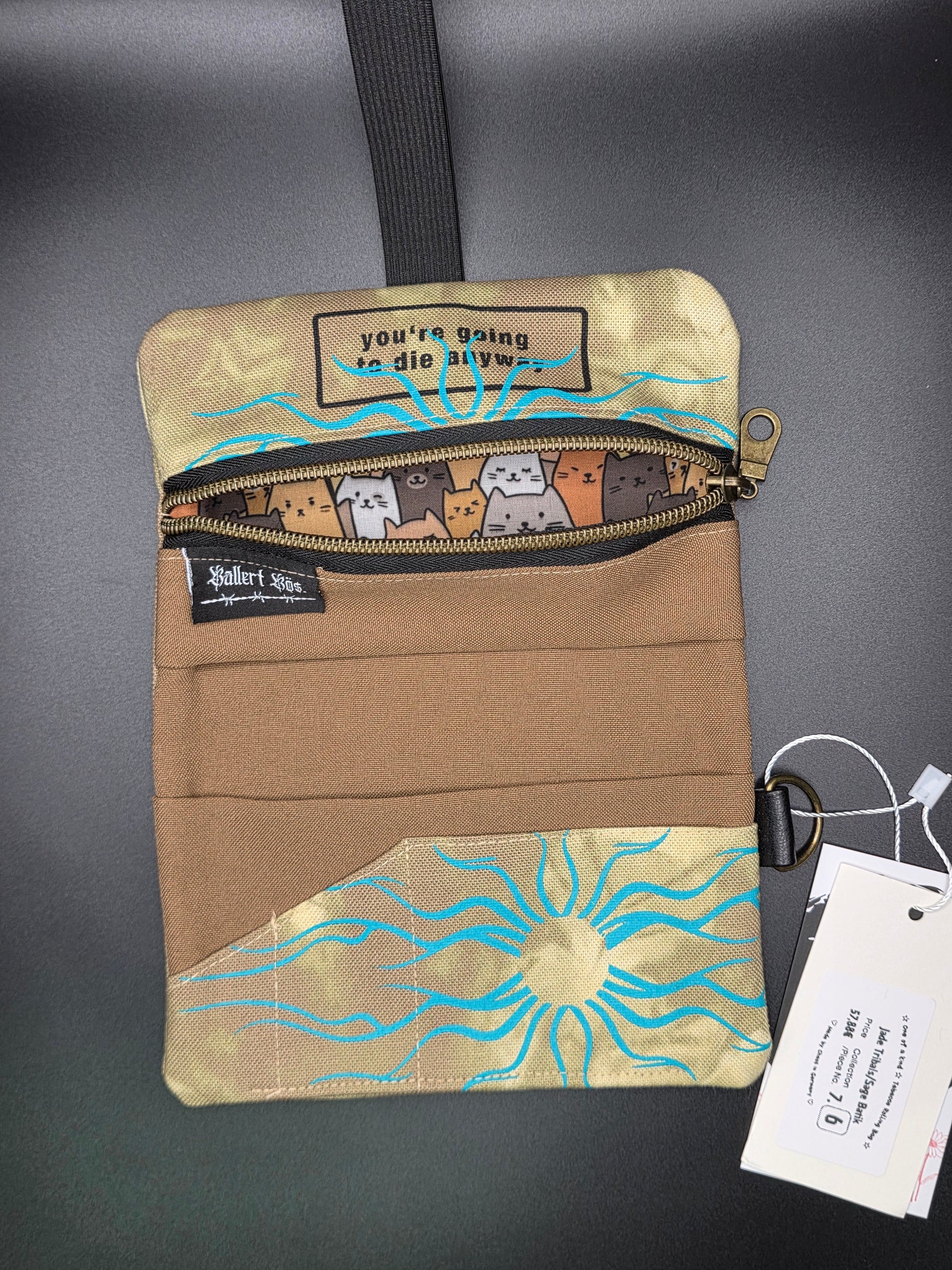 7.6 Tabacco pouch, Tribals, sage green batik - DIE FRECHE GÖRE