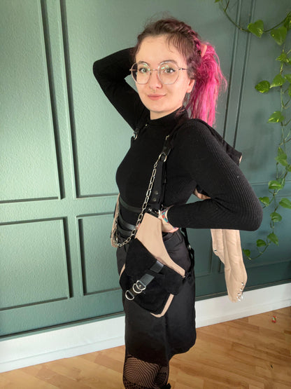 Hooded Bunny Holsterbag - Schwarz Cord mit beige - DIE FRECHE GÖRE