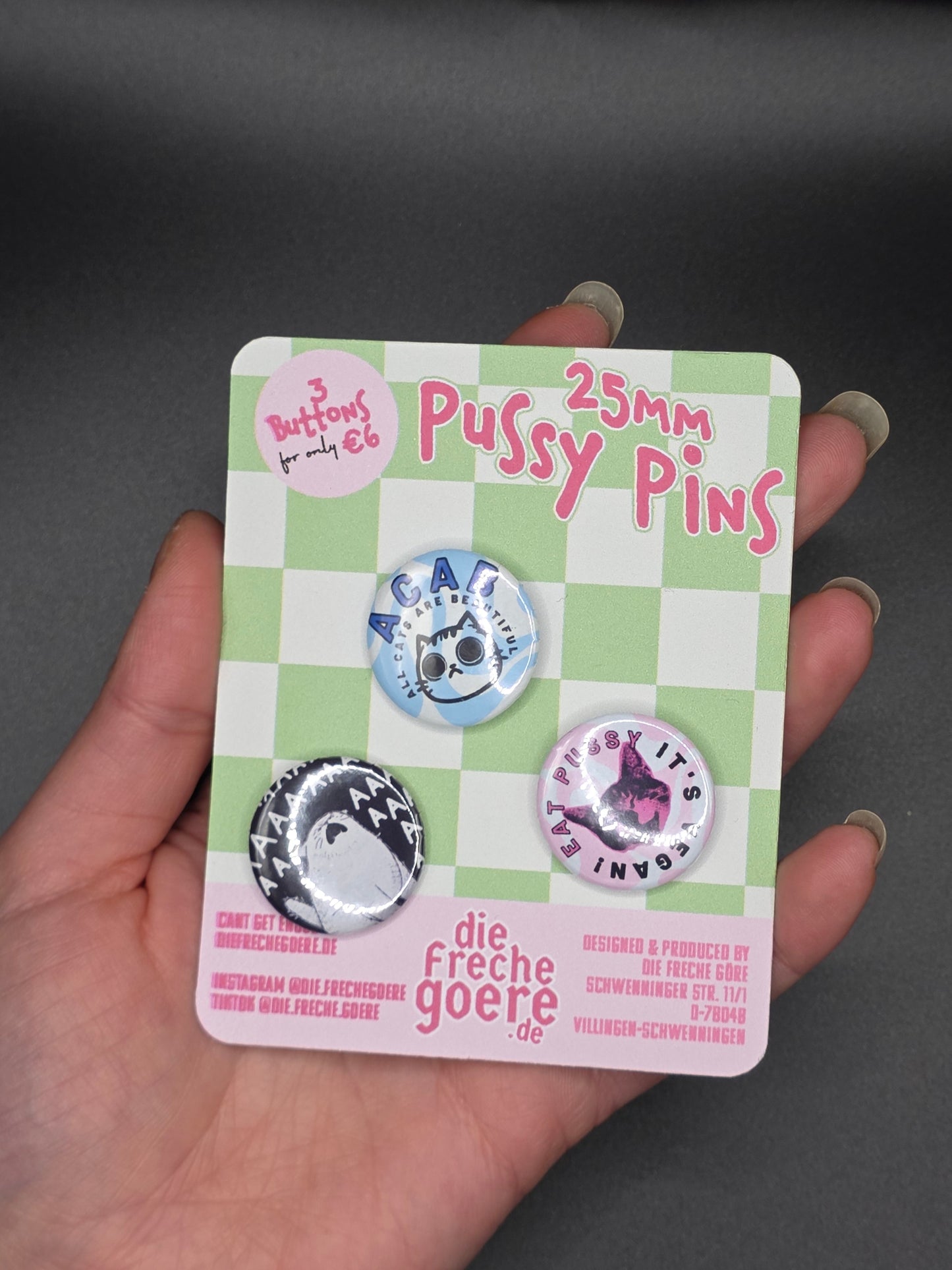 Pin Buttons Set, Pussy Pins - DIE FRECHE GÖRE