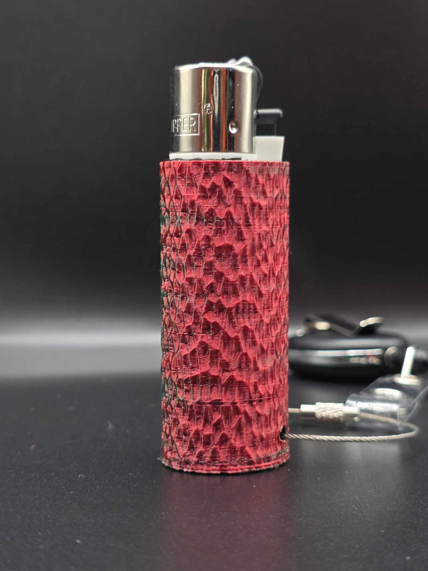 Trippy 3D Feuerzeug, ripples, grün-rot