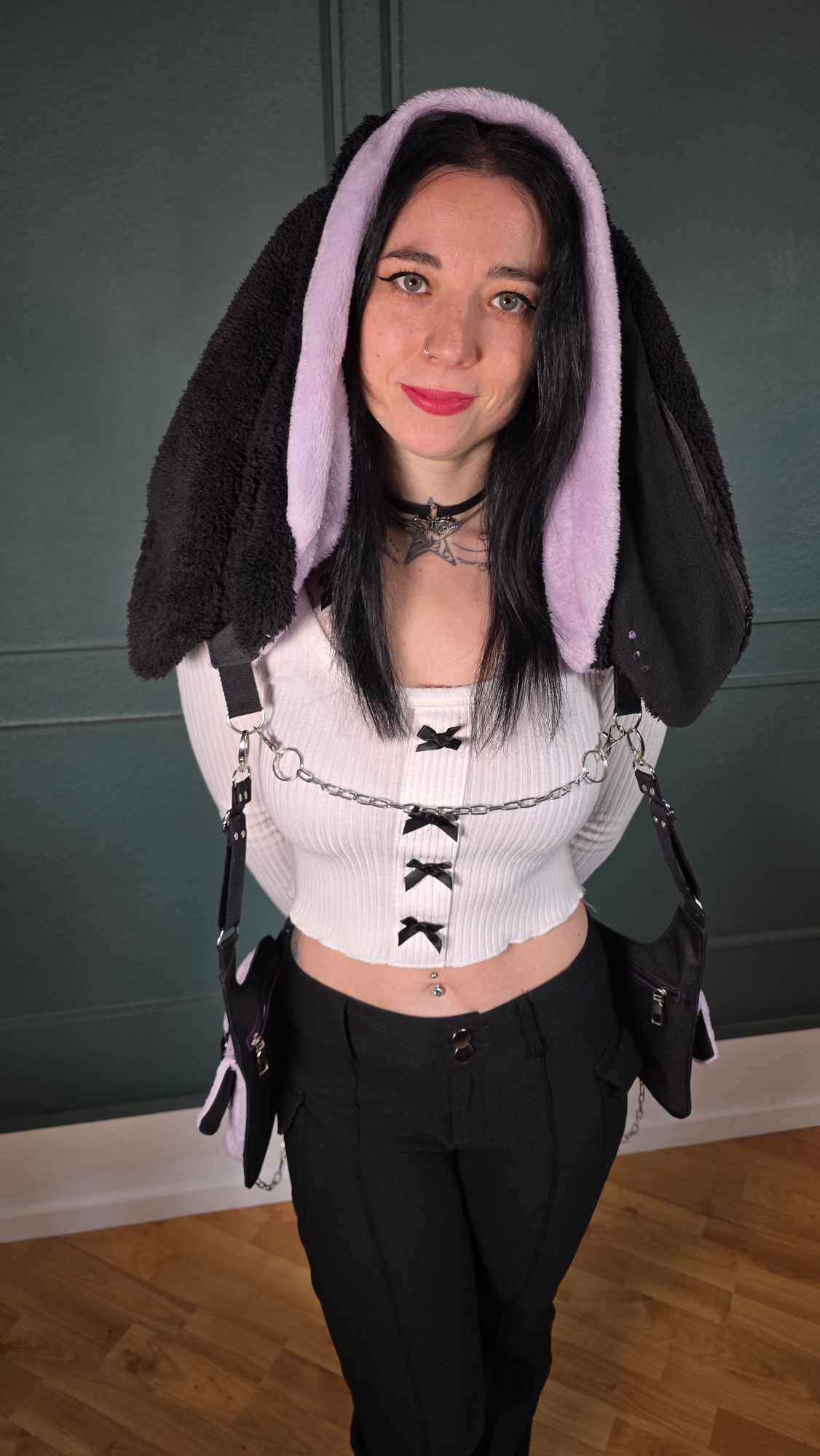 AB1.3 Pierced Bunny Holster Bag, lilac/black reversible Hood