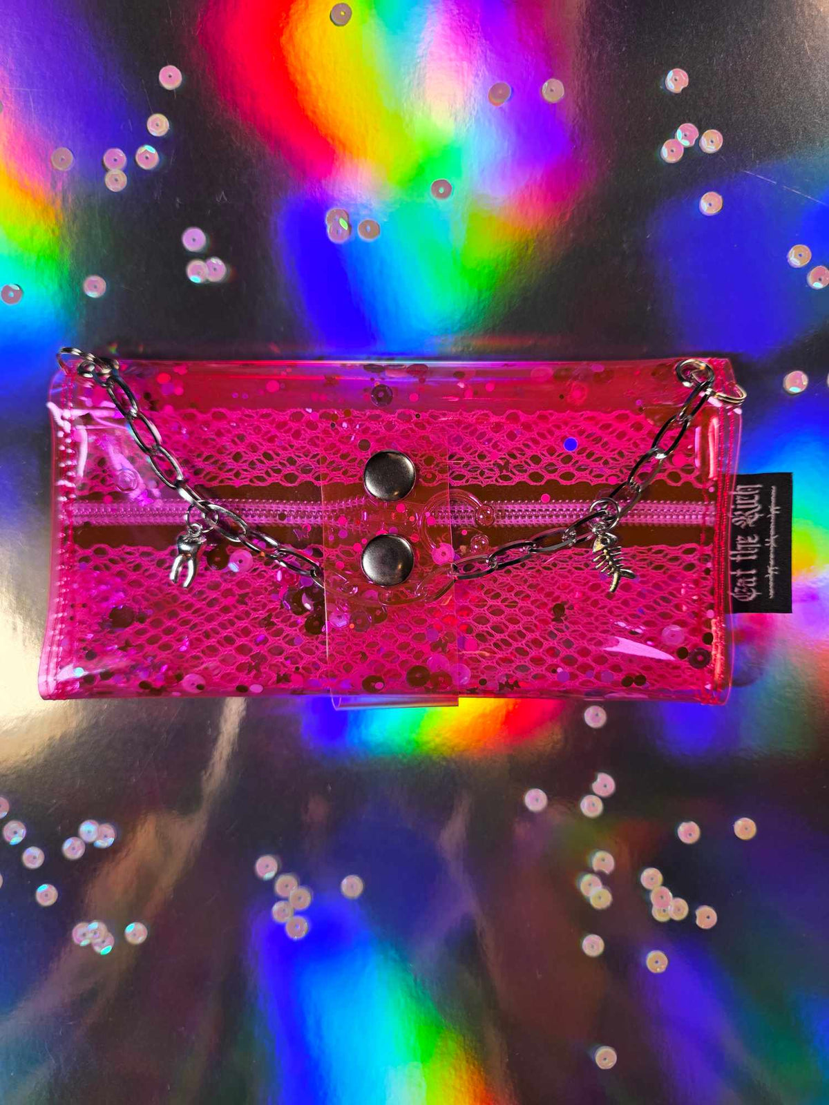 ☆ Shaker+Charms Jelly Tabakbeutel, Transparent, Pink Butterfly