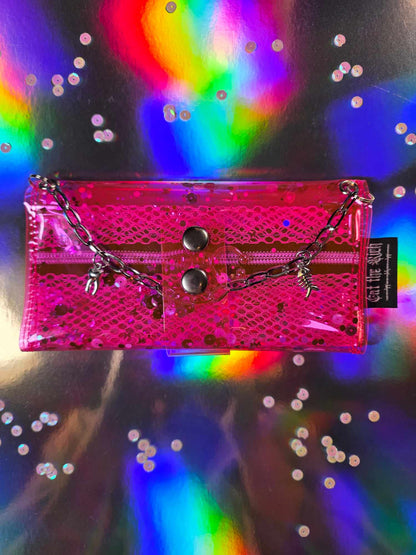 ☆ Shaker+Charms Jelly Tabakbeutel, Transparent, Pink Butterfly