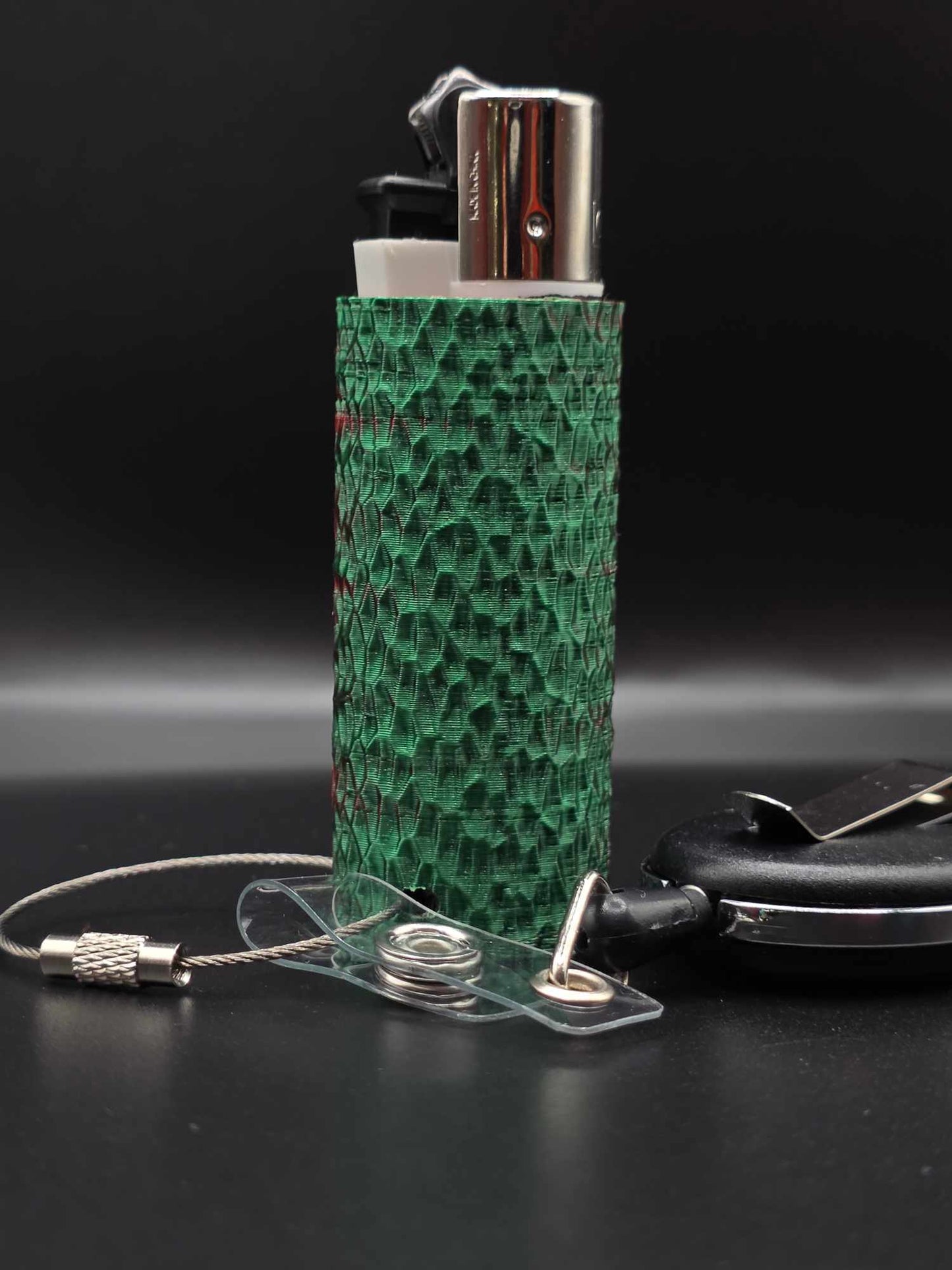 Trippy 3D Feuerzeug, ripples, grün-rot