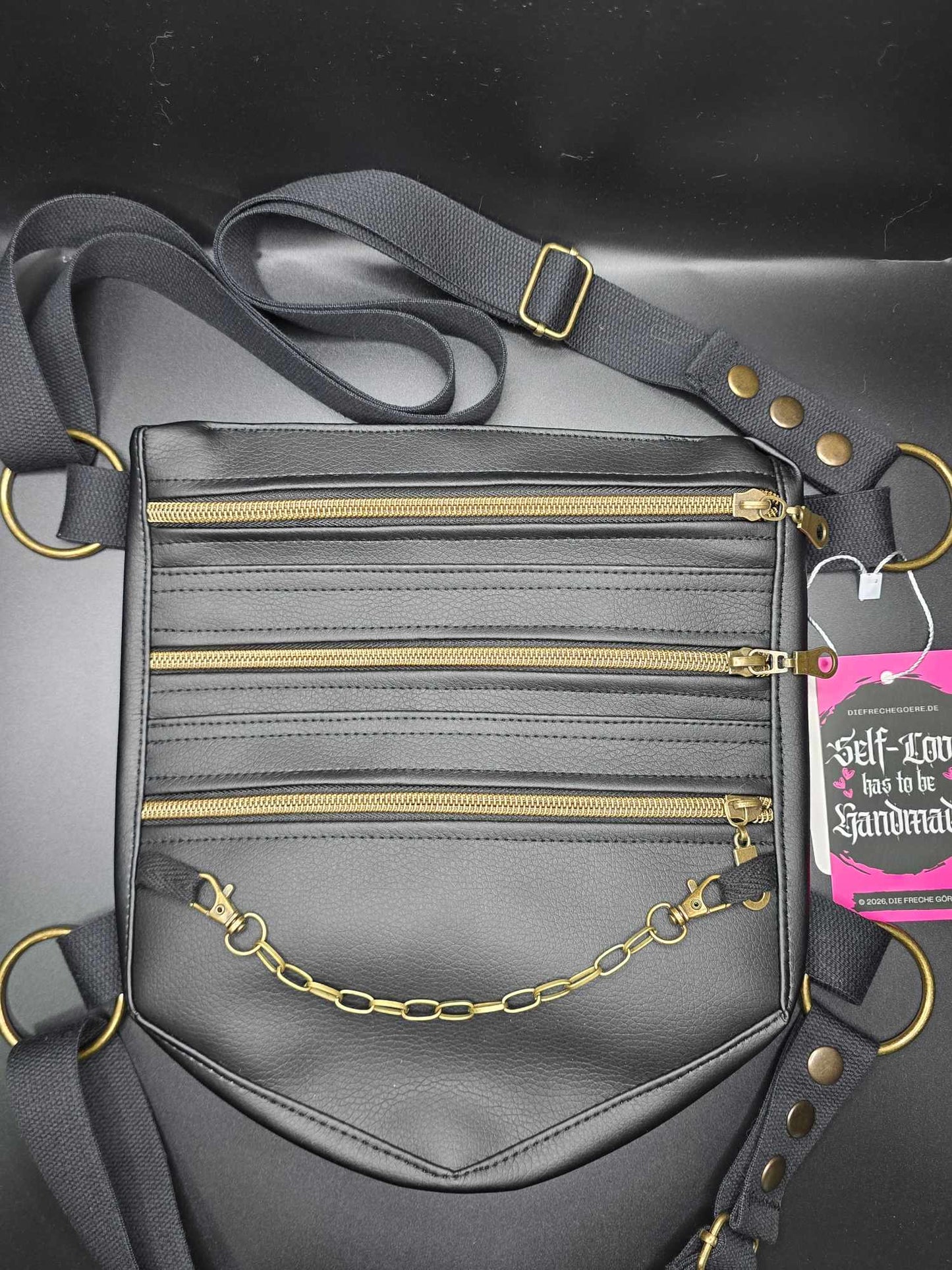 LB3.1 Leg Bag, black faux leather, bronze