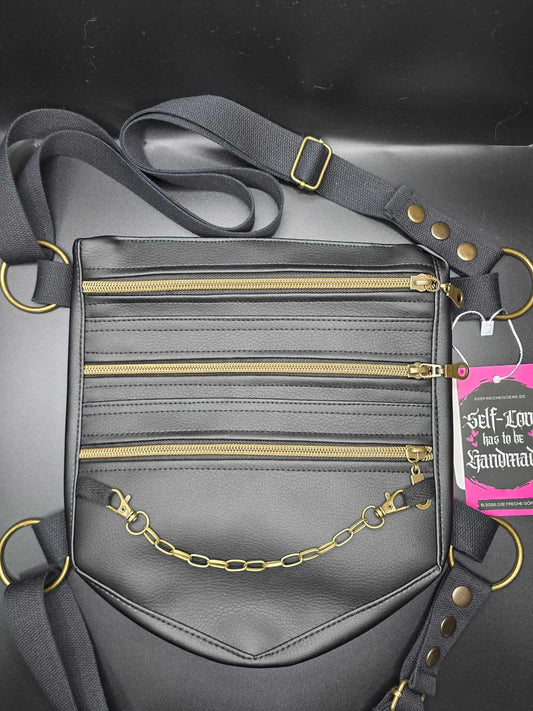 LB3.1 Leg Bag, black faux leather, bronze