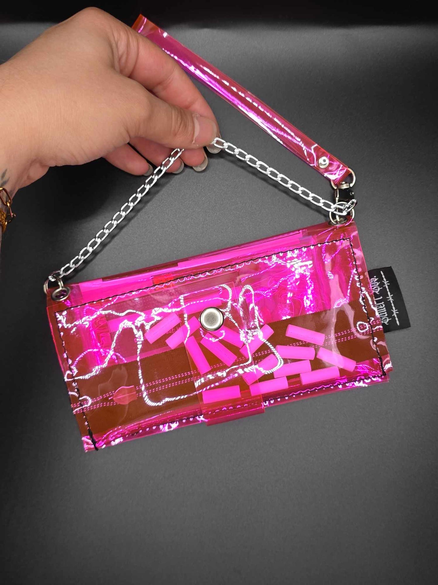Vinyl Tabaktasche, Transparent, pink