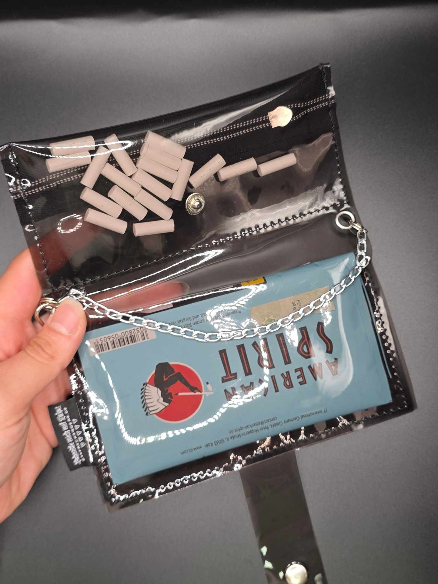 Vinyl Tabaktasche, Transparent, schwarz
