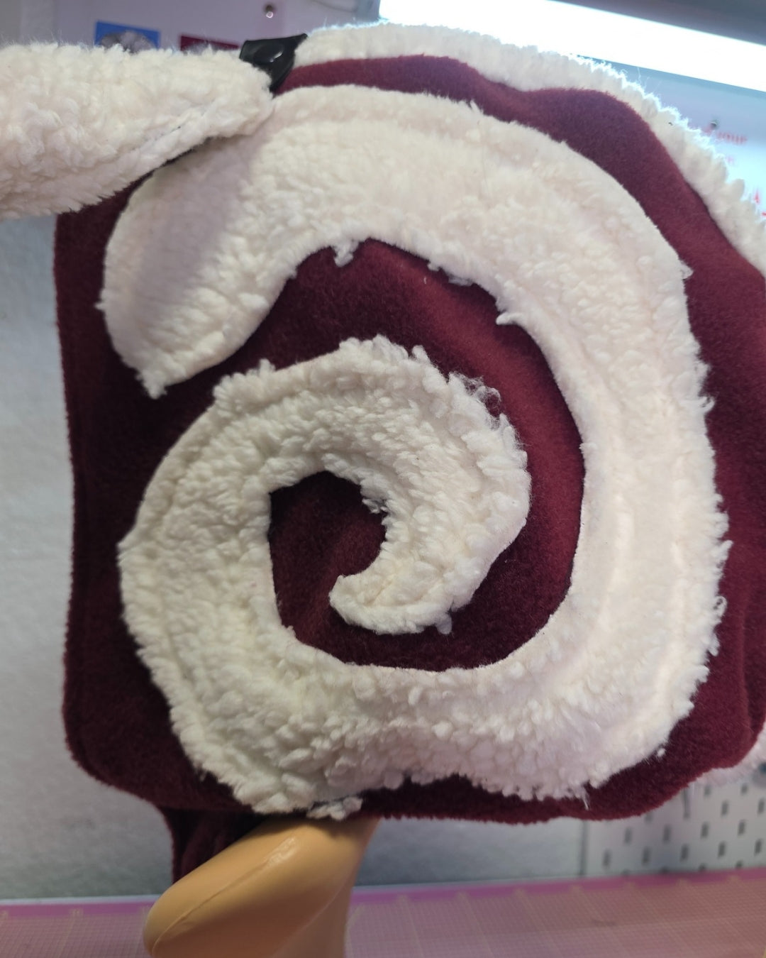 2.1 Bunny Hood, red fleece, white teddy spiral, puffy ears