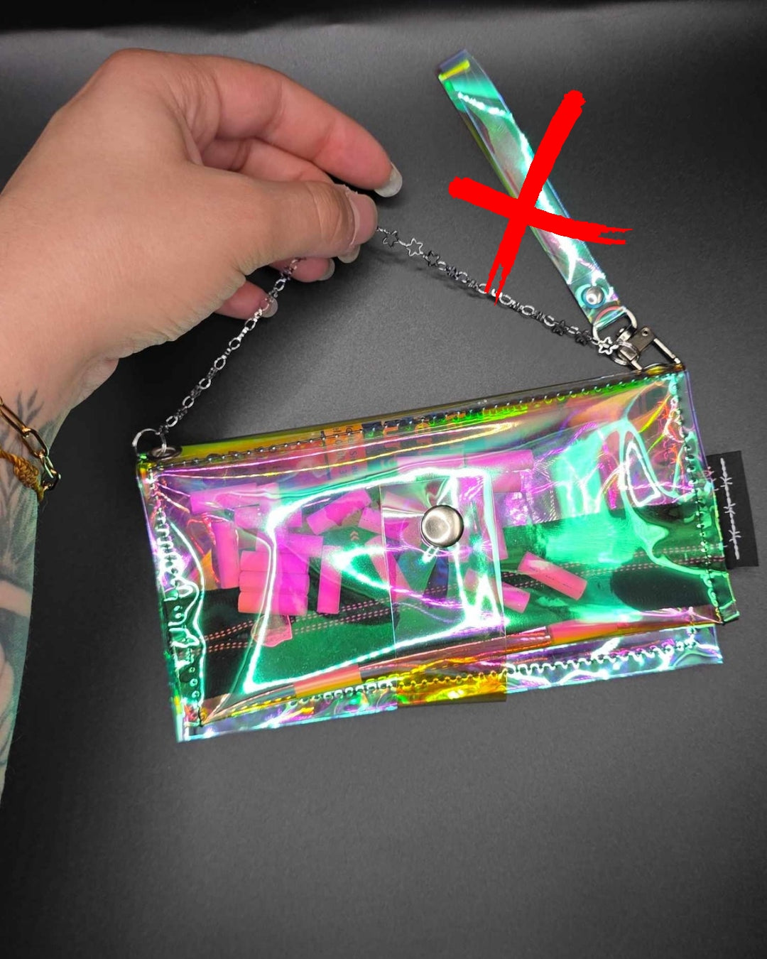 Vinyl Tabaktasche, Transparent, rainbow