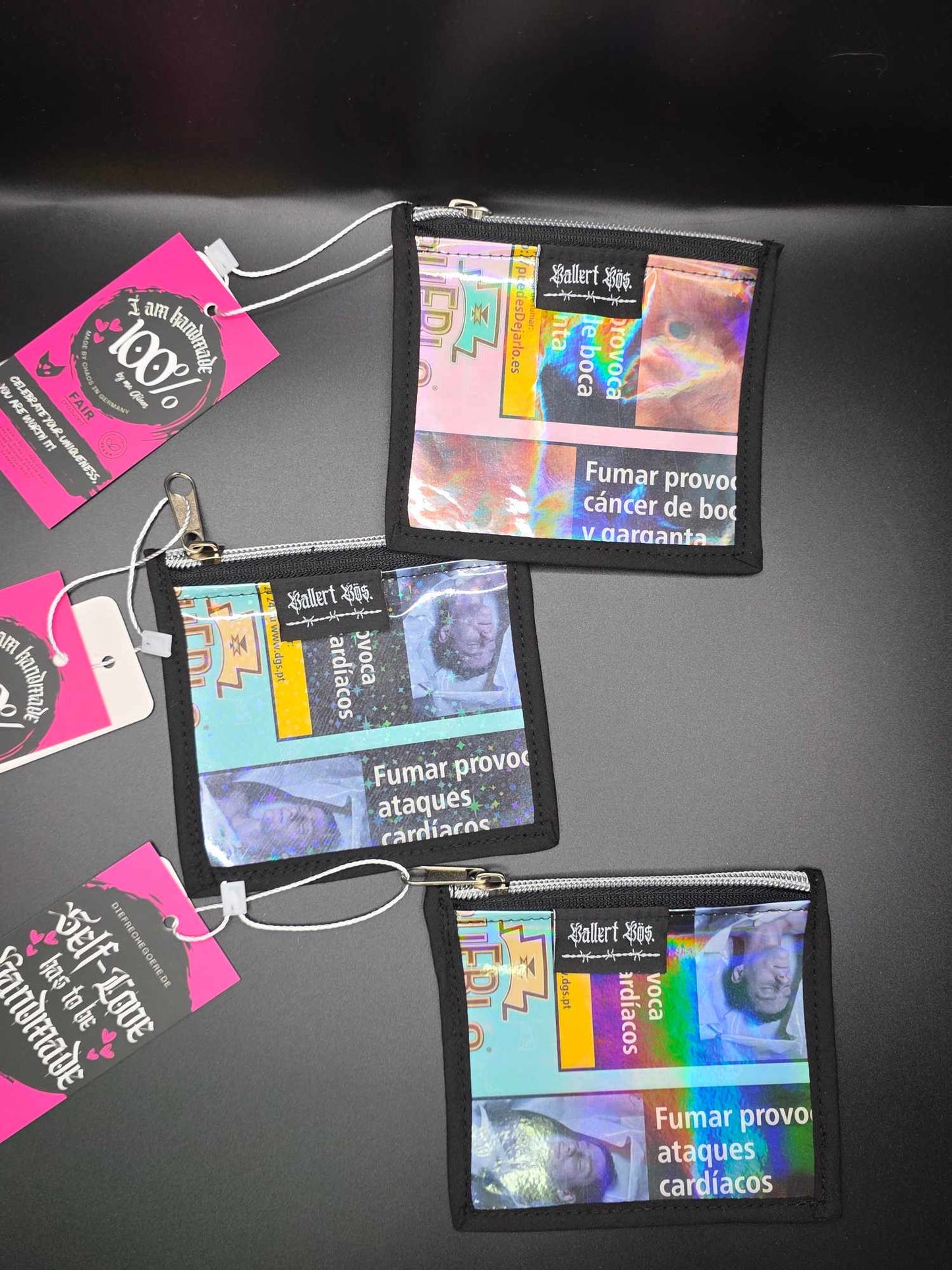 ✨️Holo✨️ MZ3.1-3 Mini Zip Wallets - Upcycled, rosa und blau