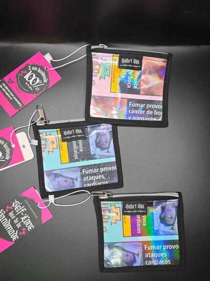✨️Holo✨️ MZ3.1-3 Mini Zip Wallets - Upcycled, rosa und blau