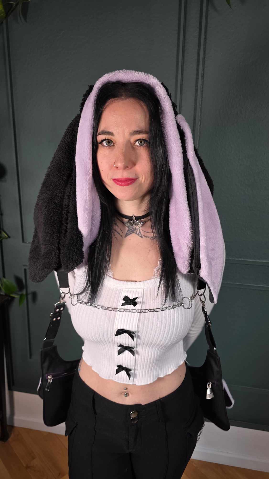 AB1.3 Pierced Bunny Holster Bag, lilac/black reversible Hood