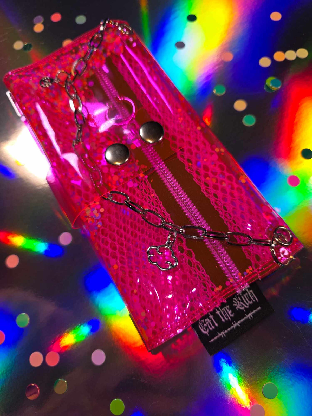 ☆ Shaker+Charms Jelly Tabakbeutel, Transparent, Pink Polka Dots