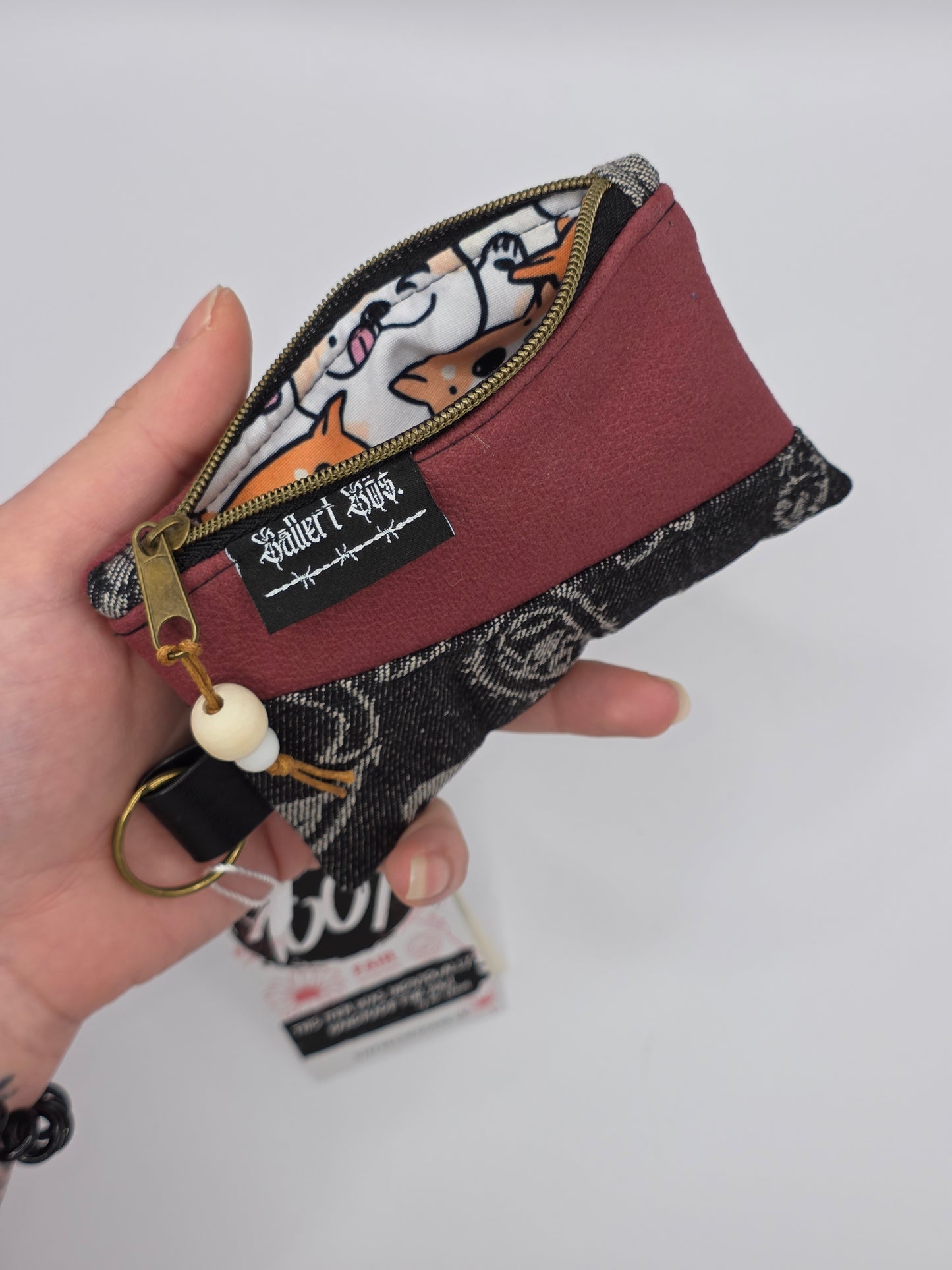 Mini Zip Wallet - Red - Cats & Dogs