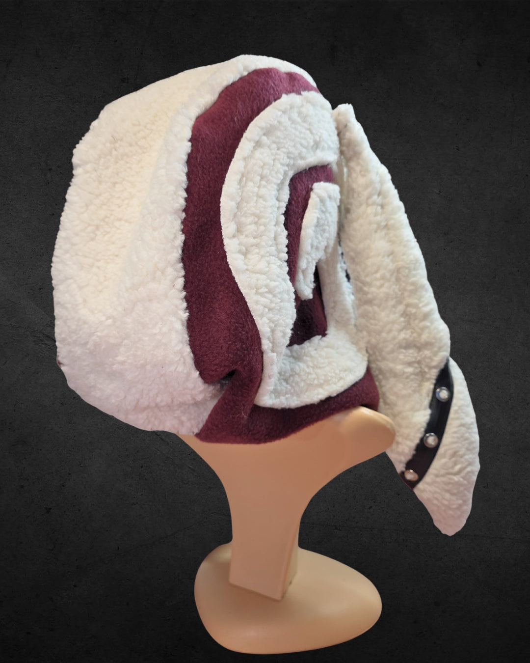 2.1 Bunny Hood, red fleece, white teddy spiral, puffy ears