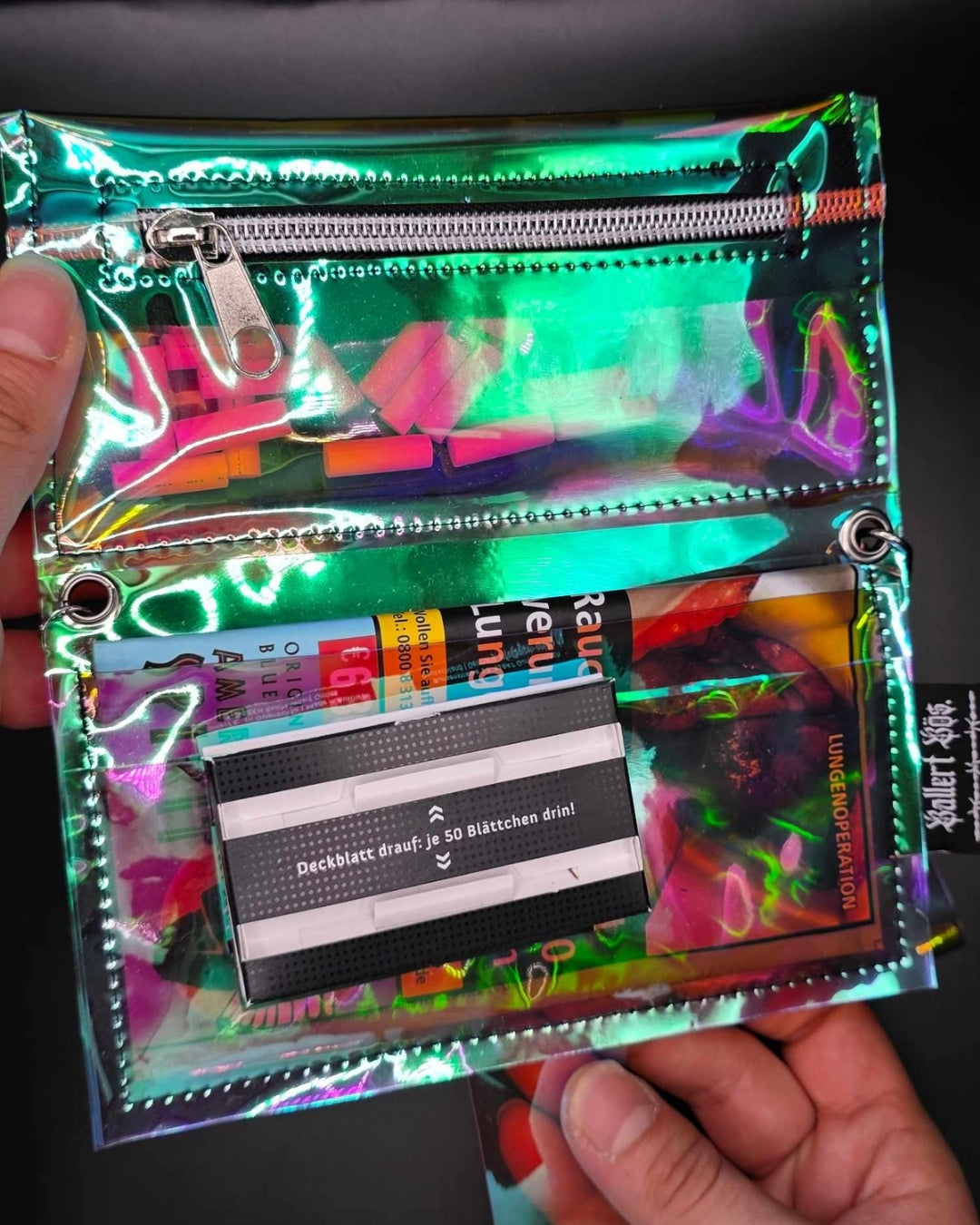 Vinyl Tabaktasche, Transparent, rainbow