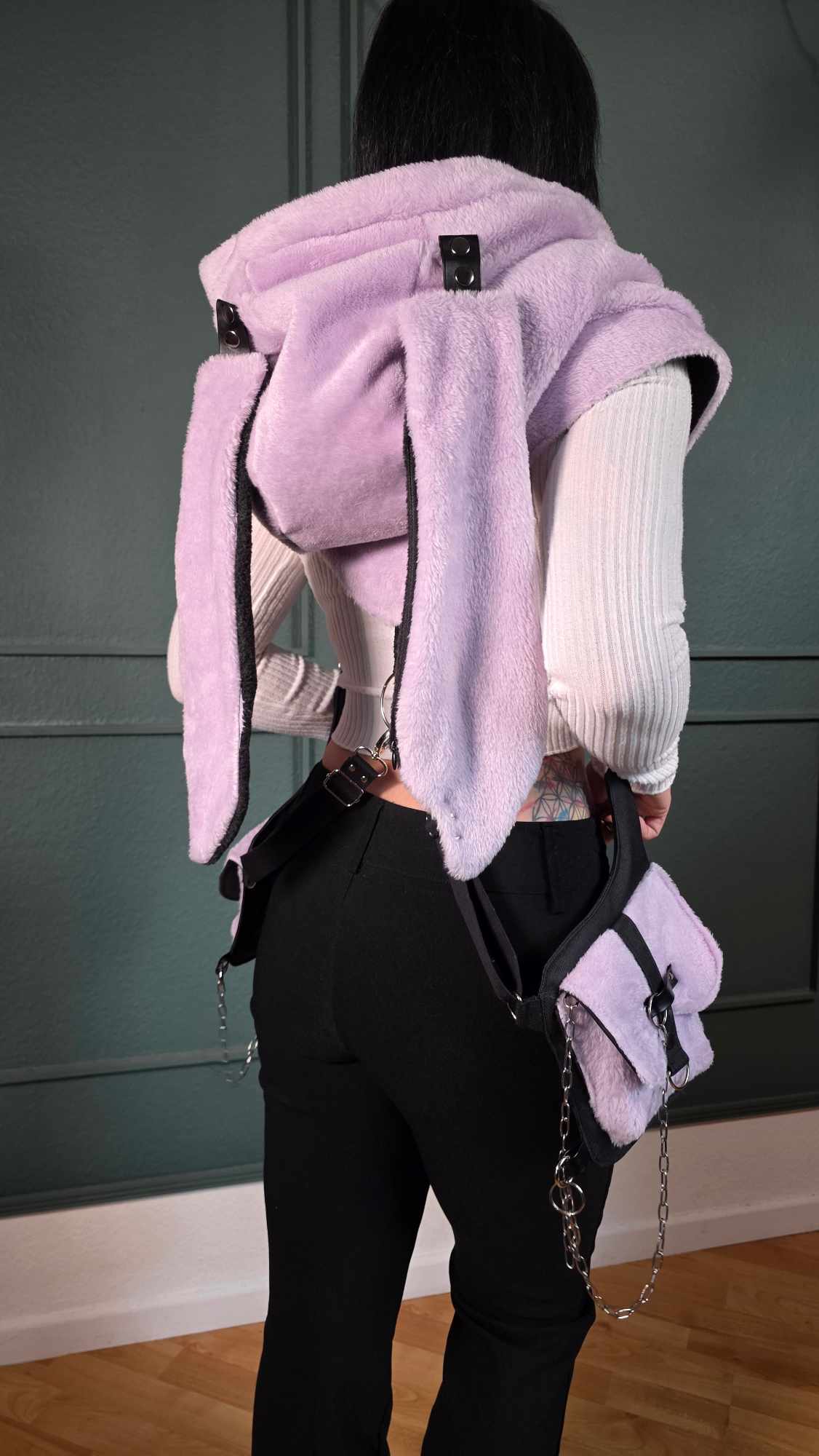AB1.3 Pierced Bunny Holster Bag, lilac/black reversible Hood