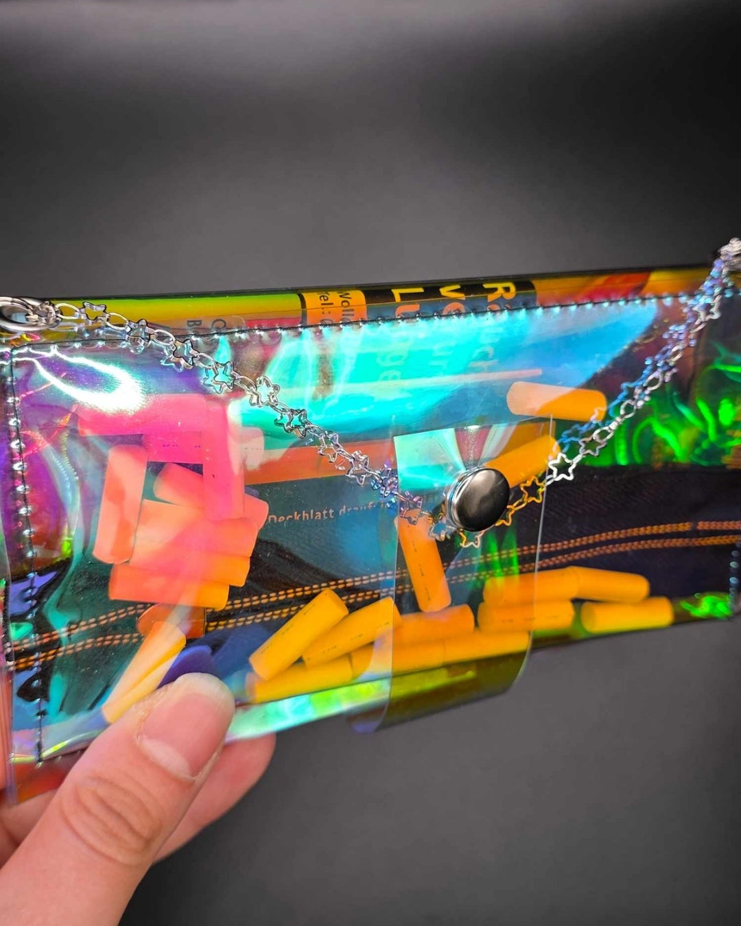 Vinyl Tabaktasche, Transparent, rainbow