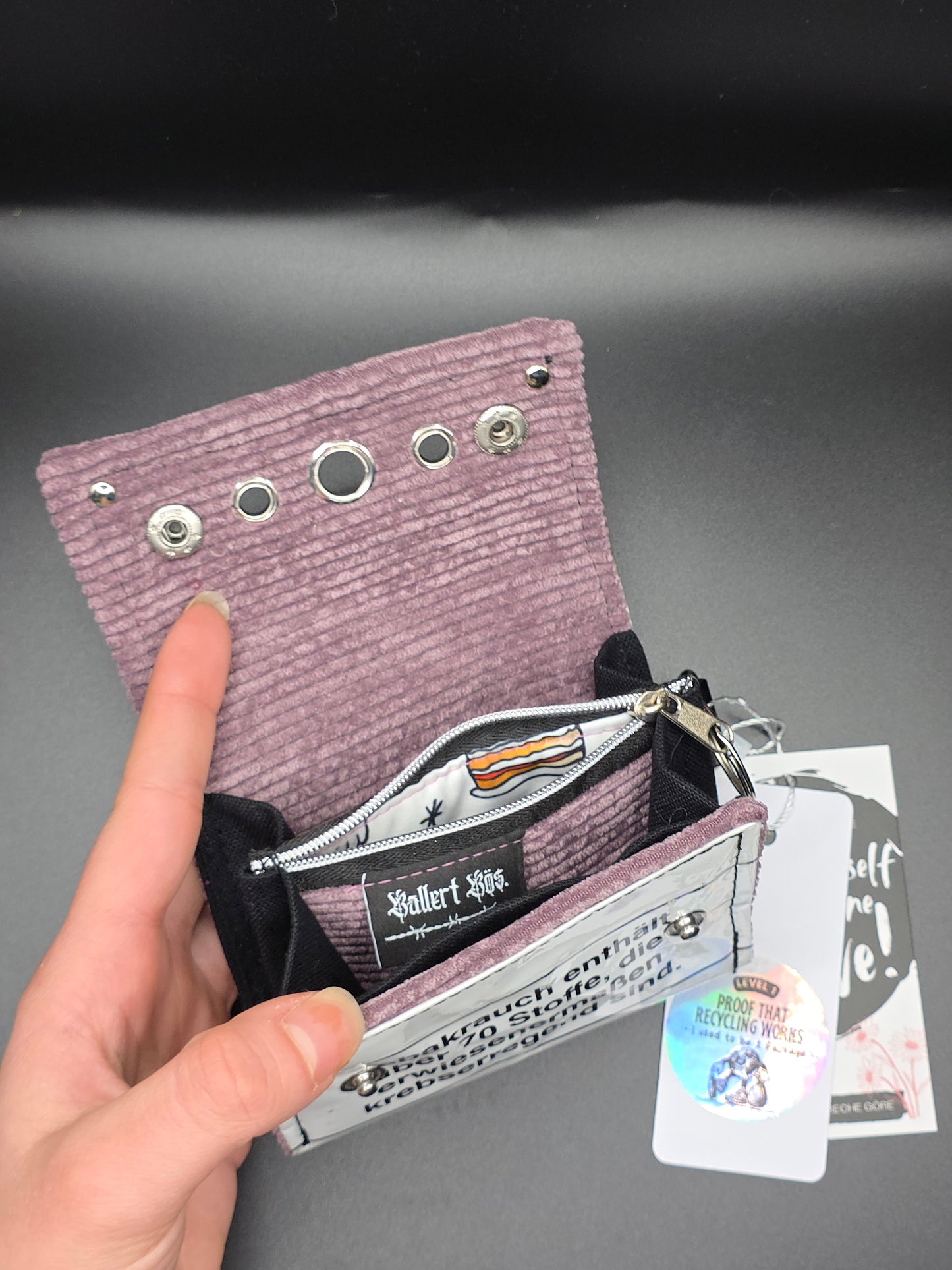 9.3 wallet, upcycled, white cats