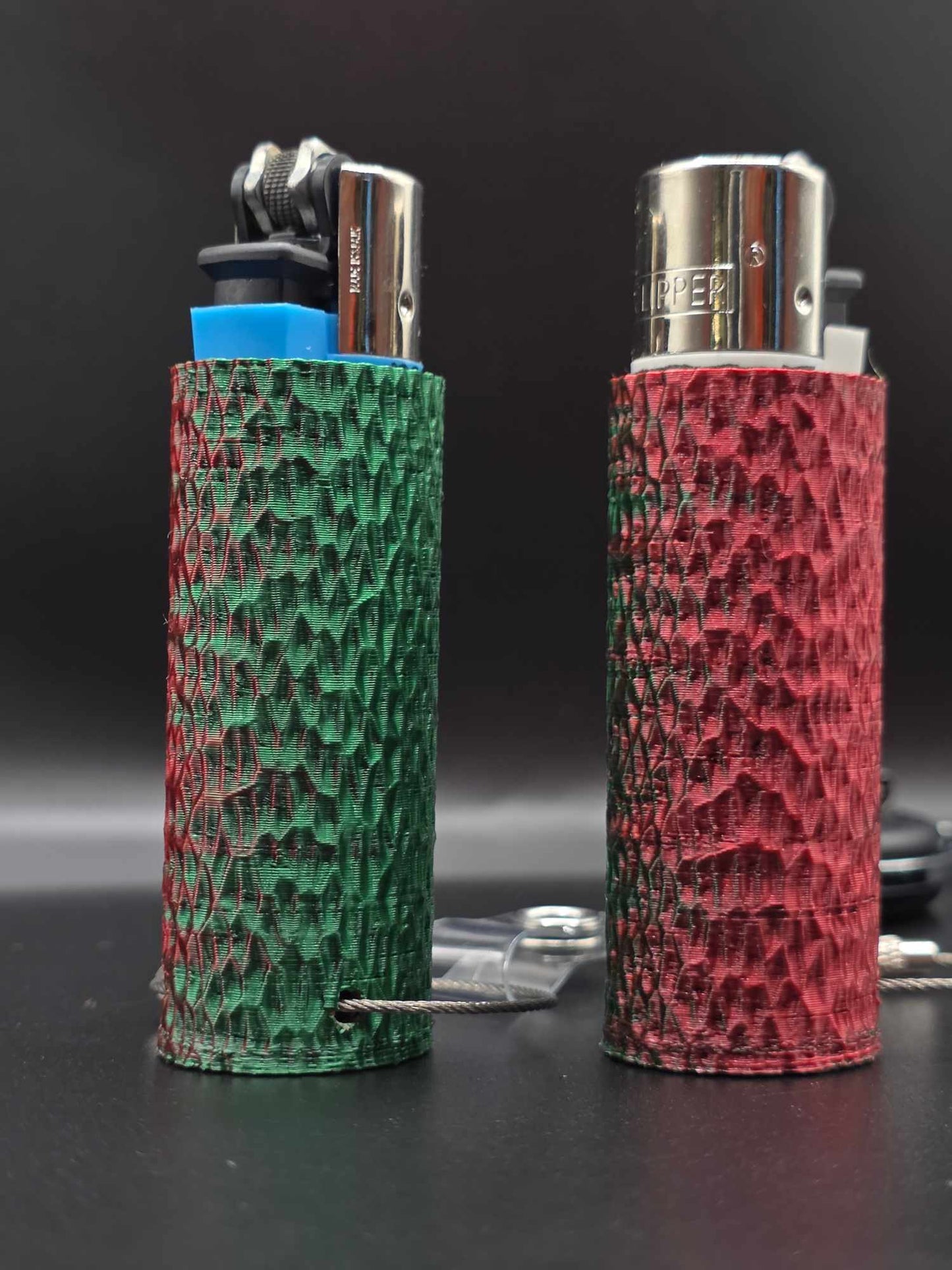 Trippy 3D Feuerzeug, ripples, grün-rot