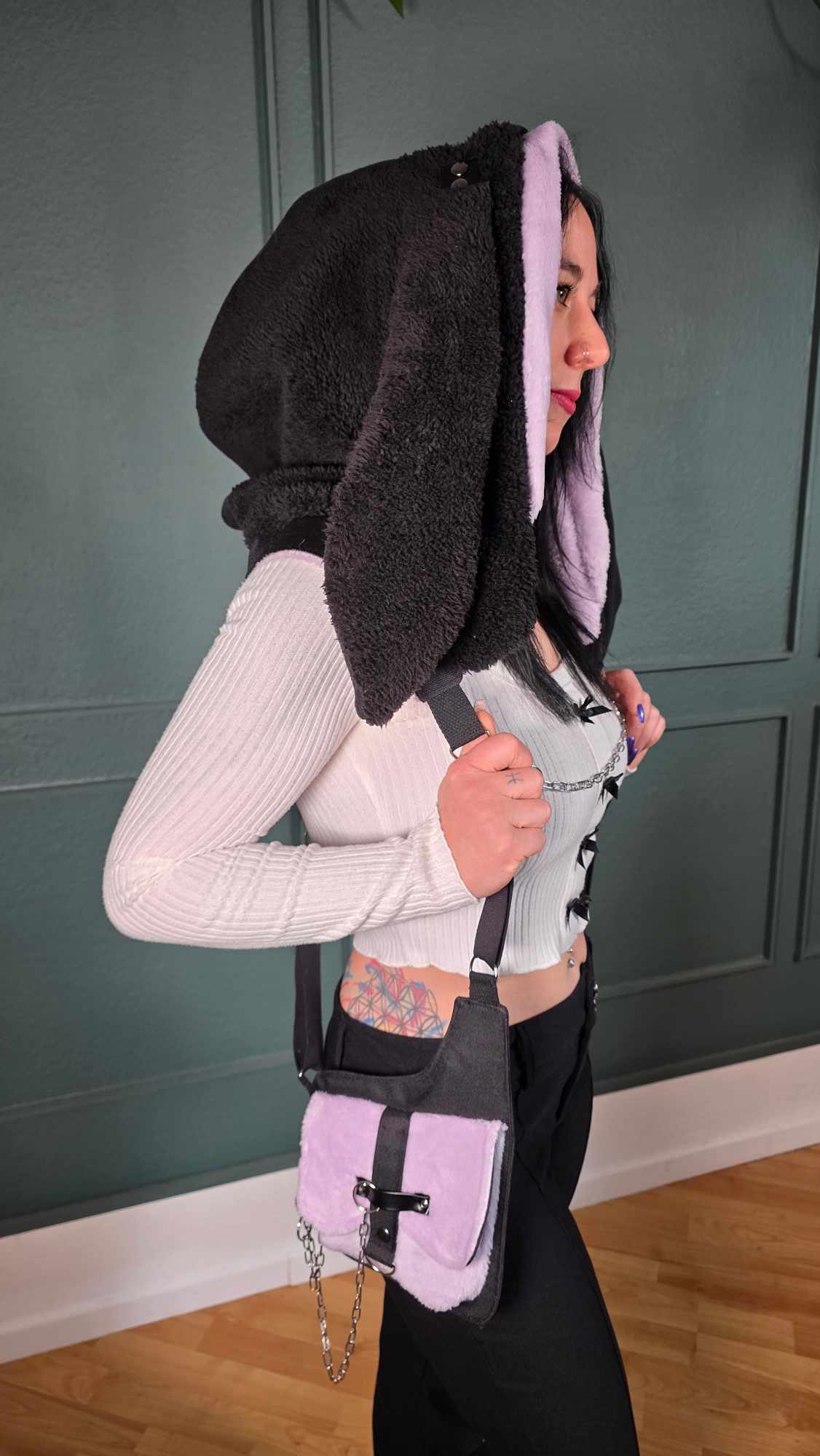 AB1.3 Pierced Bunny Holster Bag, lilac/black reversible Hood