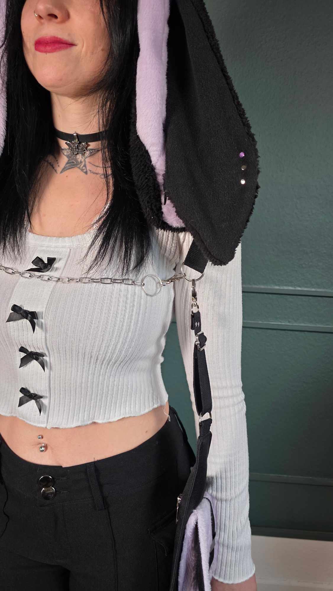AB1.3 Pierced Bunny Holster Bag, lilac/black reversible Hood