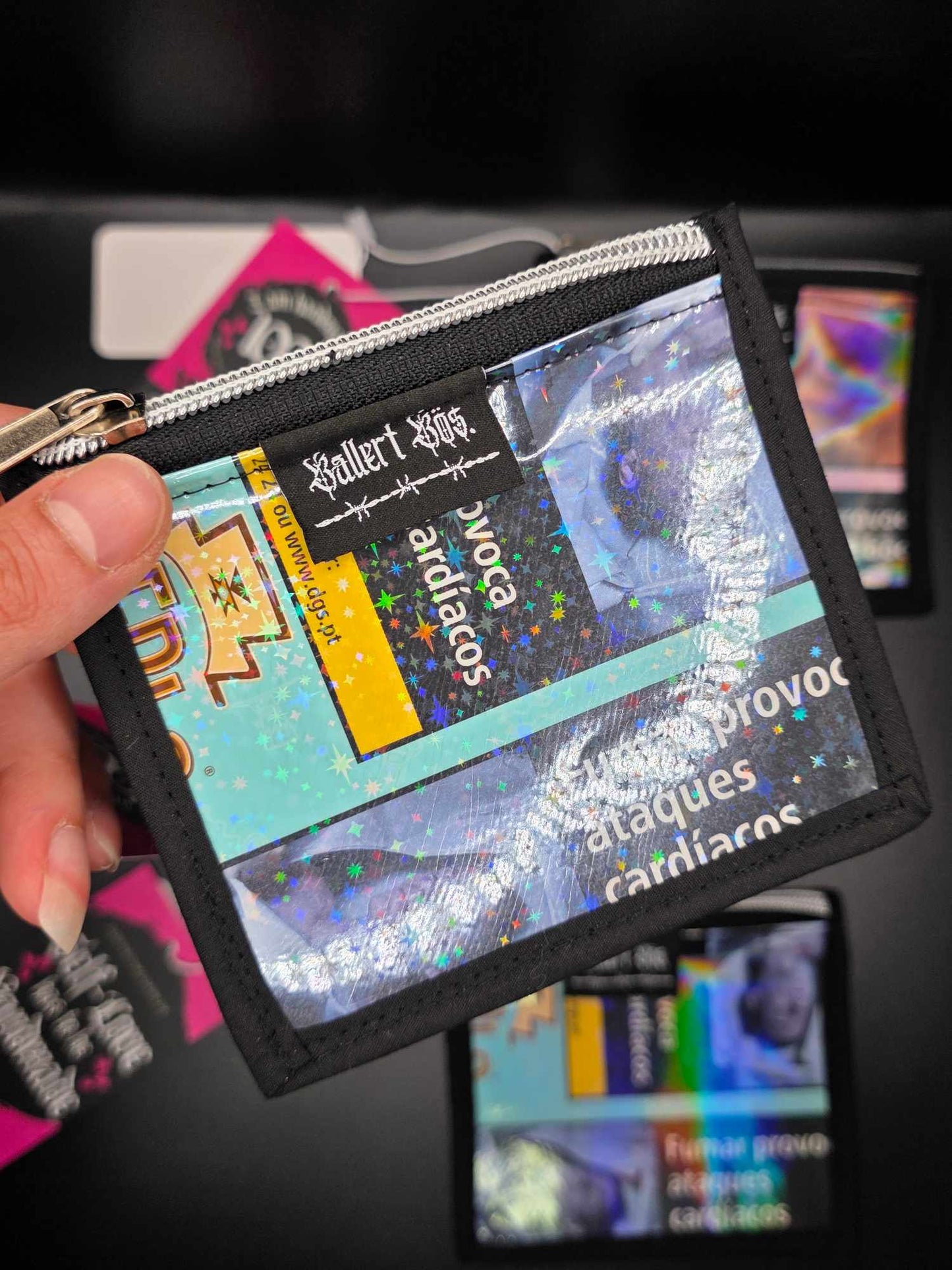 ✨️Holo✨️ MZ3.1-3 Mini Zip Wallets - Upcycled, rosa und blau