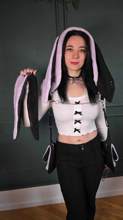 AB1.3 Pierced Bunny Holster Bag, lilac/black reversible Hood