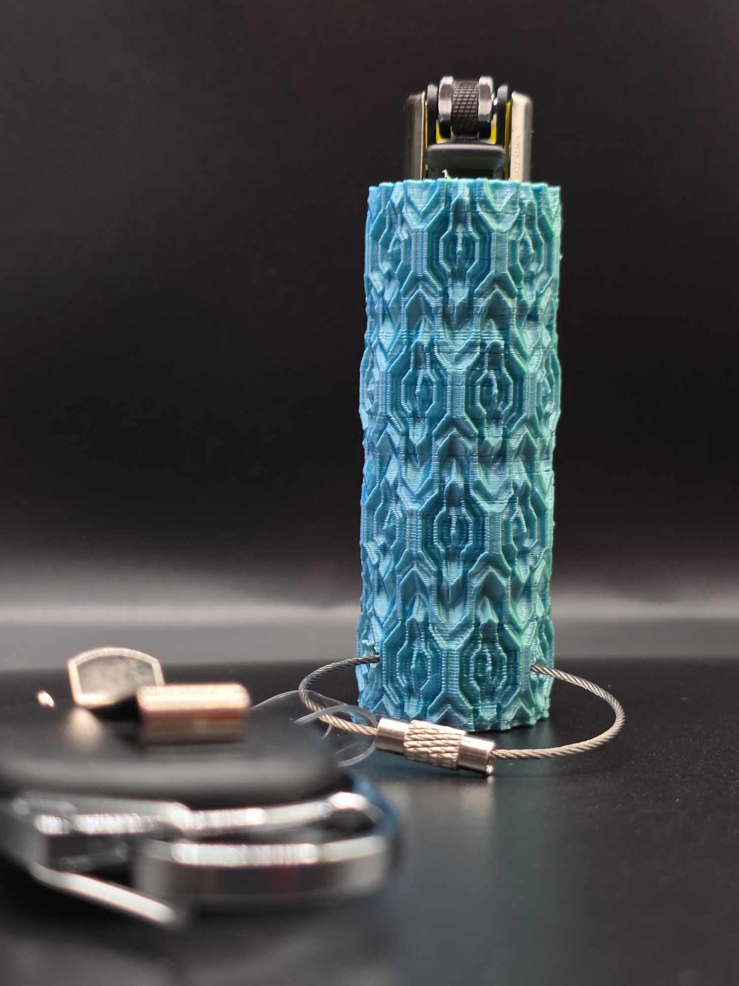 Trippy 3D Feuerzeug, hell blau-grün