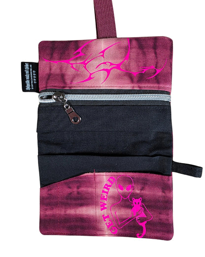 Batik „Tribals" Tabaktasche Bordeaux mit reflecteffect und neon