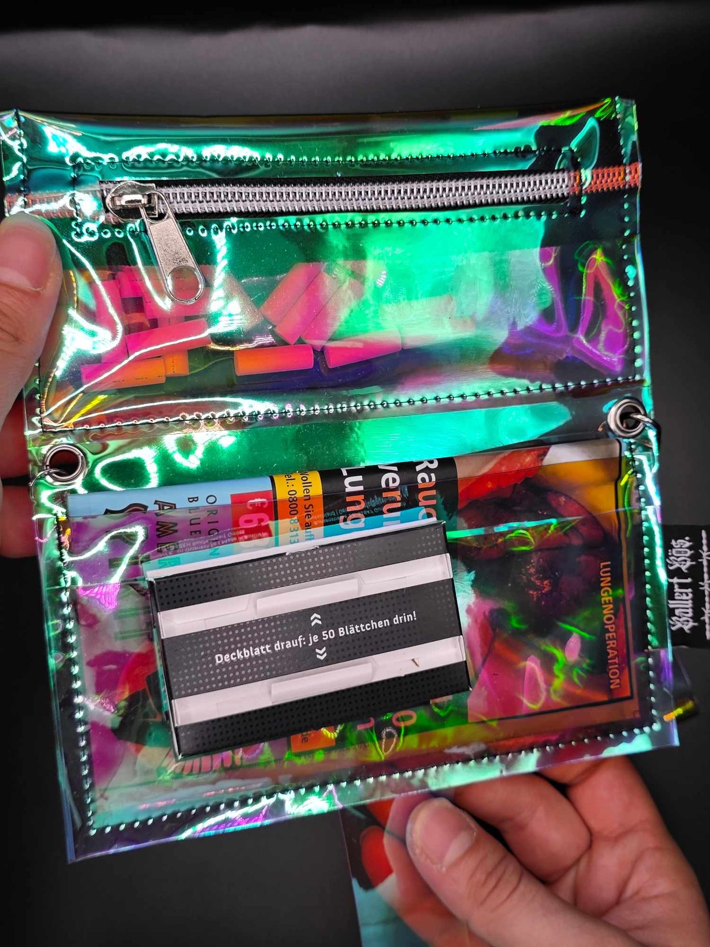 Vinyl Tabaktasche, Transparent, regenbogen-rosa