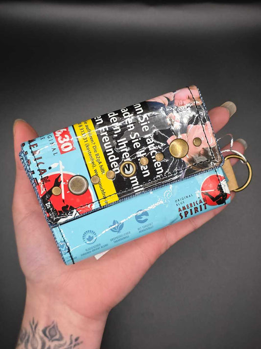 10.2 wallet - upcycled, blue leo lining