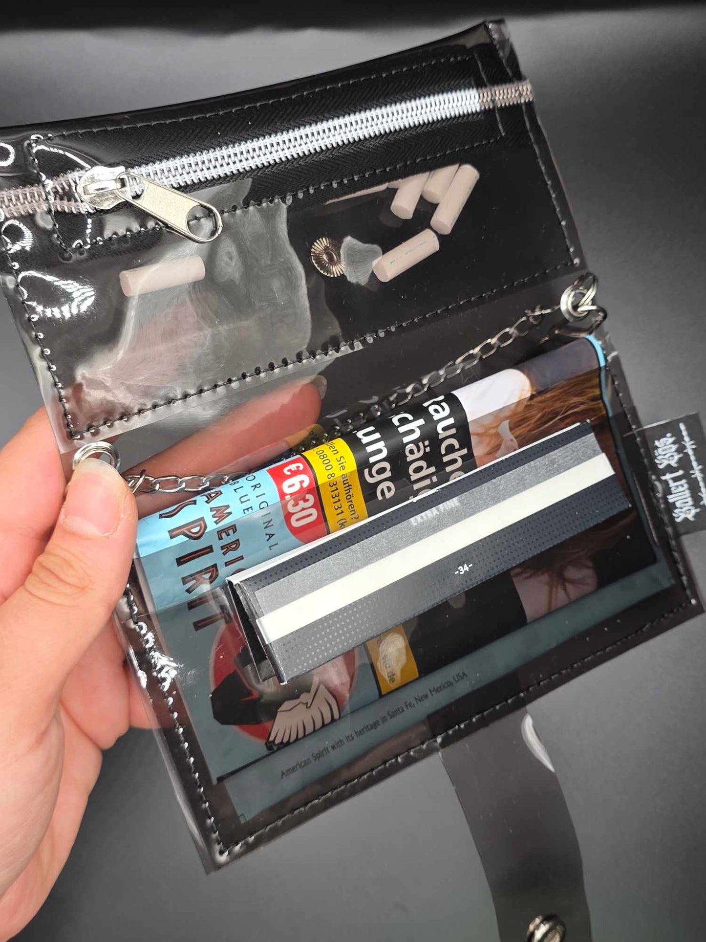 Vinyl Tabaktasche, Transparent, schwarz