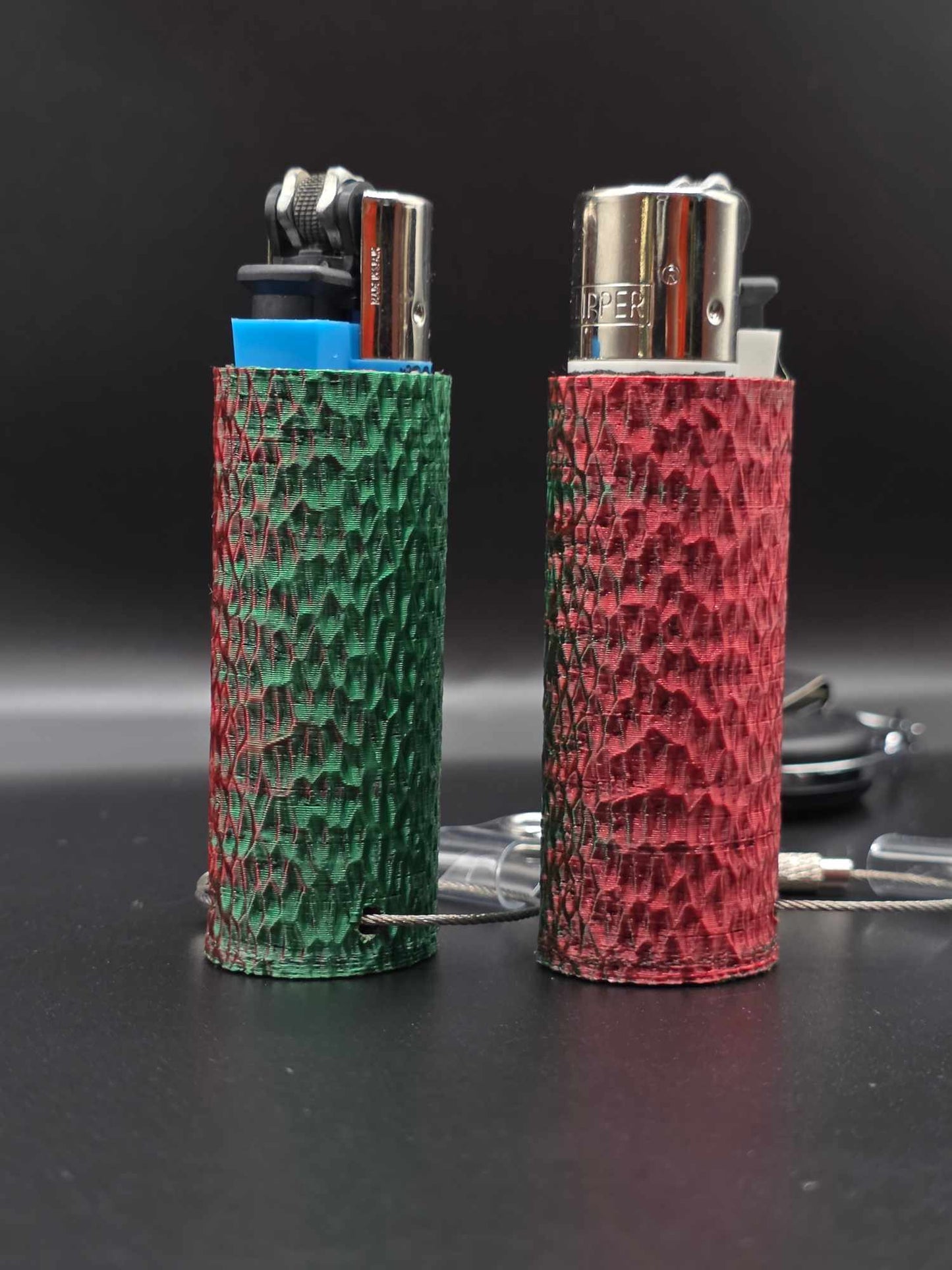 Trippy 3D Feuerzeug, ripples, grün-rot